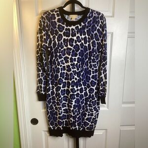 Michael Kors Blue and Black Animal Print Sweater Dress, size Large